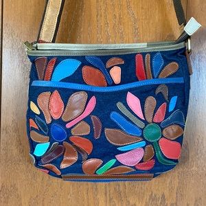 Amerileather boho shabby chic leather denim shoulder handbag  new without tags